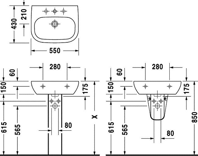 Раковина 55 см Duravit D-Code 23105500002