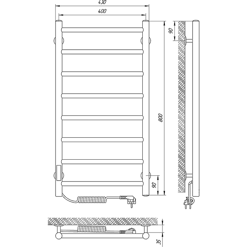 Электрический полотенцесушитель Laris Джаз П8 400x800 L 73207473, хром