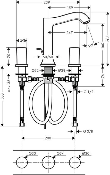 Смеситель для раковины Hansgrohe Metropol Classic 31305090, хром золото