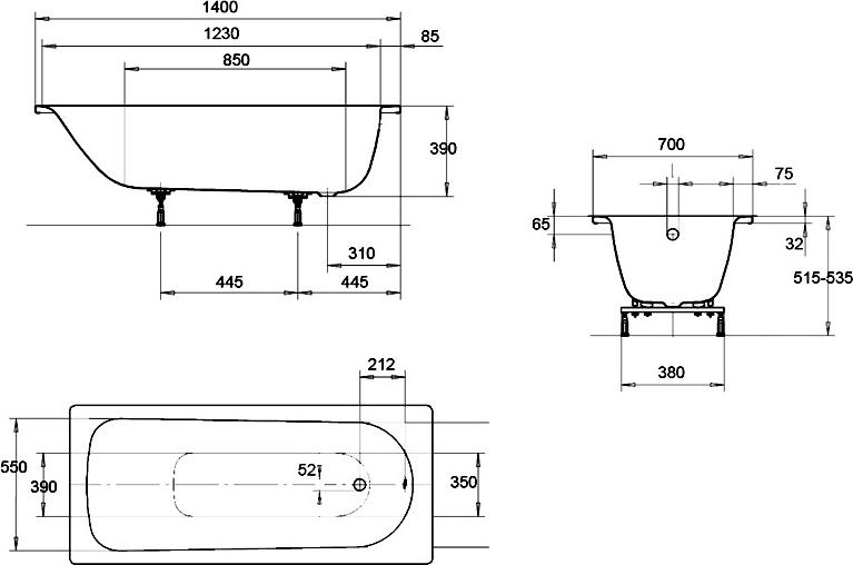 Стальная ванна Kaldewei Eurowa 140x70 mod. 309-1 119512030001