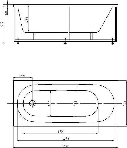 Акриловая ванна Aquatek Оберон 160x70 см OBR160-0000039, белый