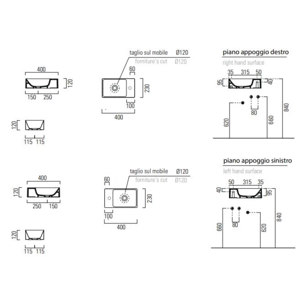 Раковина подвесная GSI Kube X 40x23 9484008 бежевый