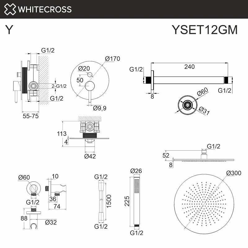 Душевая система Whitecross Y Brushed Nickel YSET12NIB серый