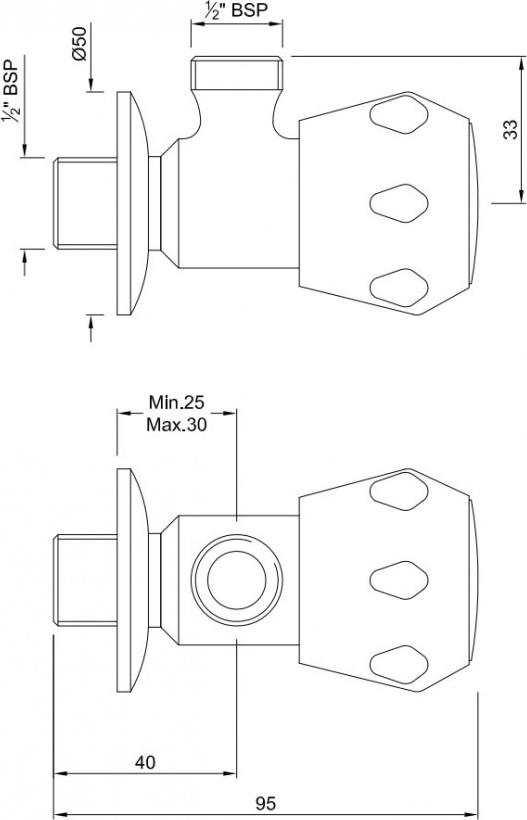 Угловой вентиль Jaquar Astra AQT-CHR-3053 с фланцем