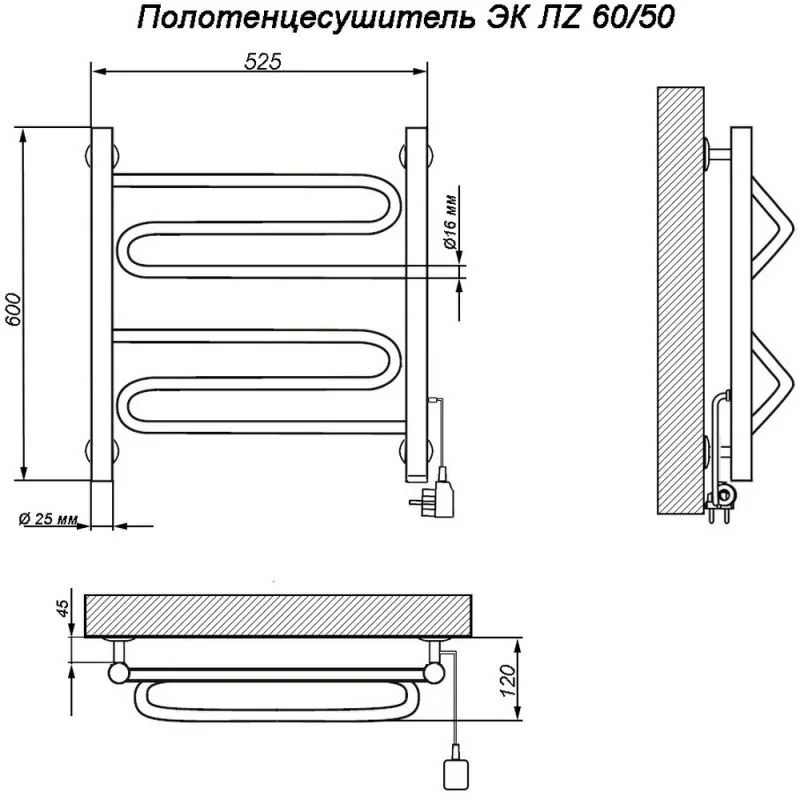 Полотенцесушитель электрический Ника Curve ЛЗ 60/50 с/т хром