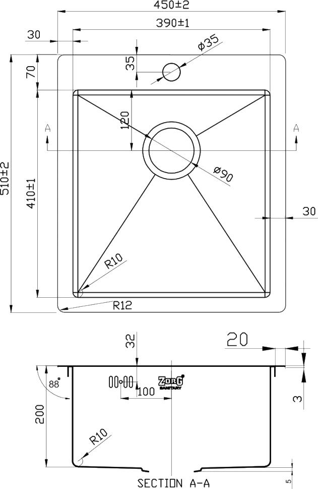 Кухонная мойка Zorg Inox PVD 4551 GRAFIT, графит