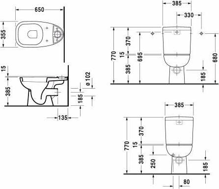 Бачок для унитаза Duravit D-Code 0927100004 подключение снизу слева