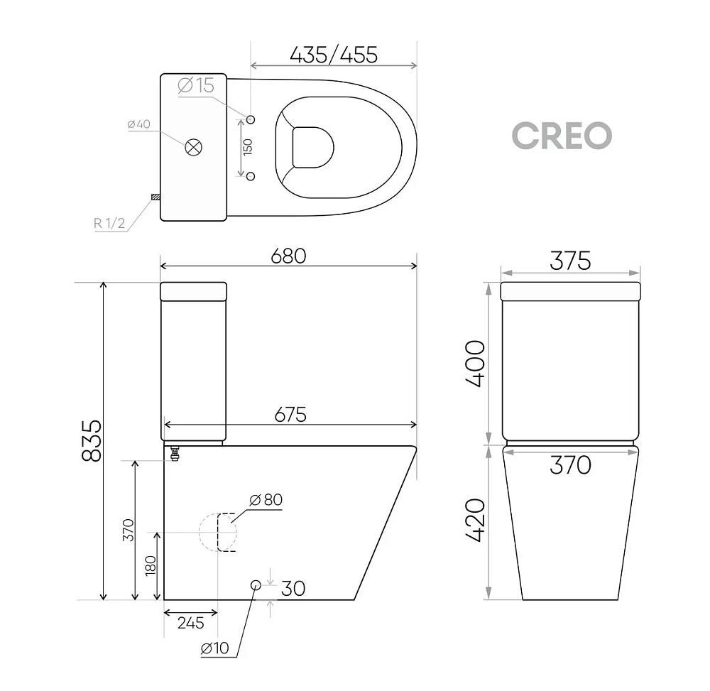 Напольный унитаз Creo Ceramique Creo CR1002R, с бачком CR1003 и сиденьем CR1001T