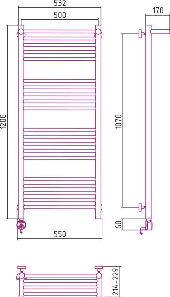 Полотенцесушитель электрический Сунержа Богема 00-0506-1250 120x50 с полкой L