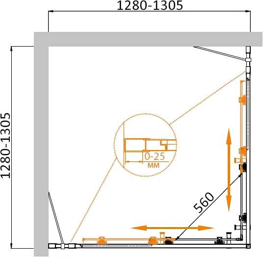 Душевой уголок Cezares MOLVENO-A-22-100+30-C-Cr-IV стекло прозрачное