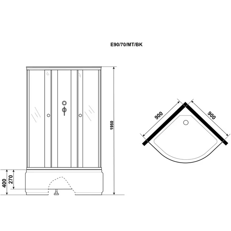 Душевая кабина Niagara Eco 90x90 E90/40/MT/BK без гидромассажа