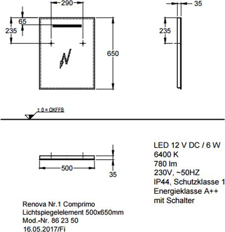 Зеркало с подсветкой с подсветкой 50 см Geberit Renova Compact 862350000