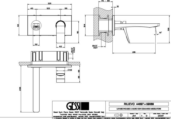 Смеситель для раковины Gessi Rilievo 59089#299, черный матовый