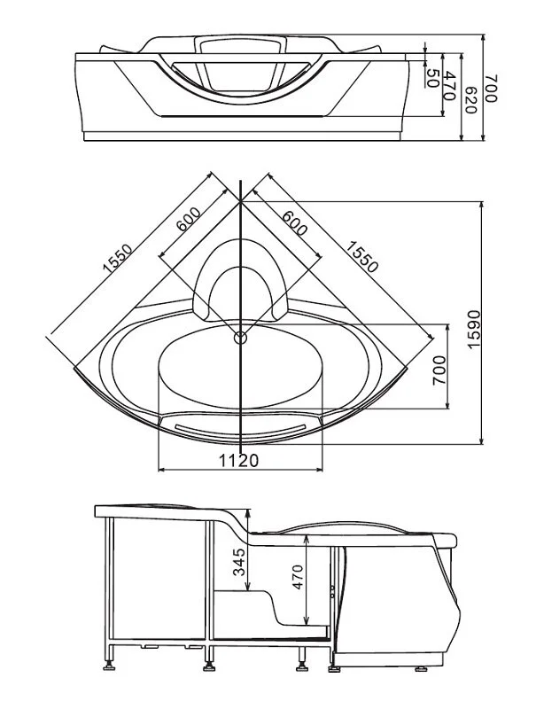 Акриловая ванна Gemy 155х155 G9025 II C белый