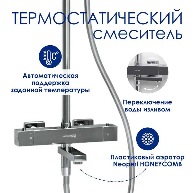 Душевая система WasserKRAFT серия A A199.119.141.087.CH Thermo хром