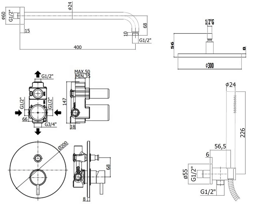 Душевая система Paffoni KIT LIG KITLIG015NOKING черный