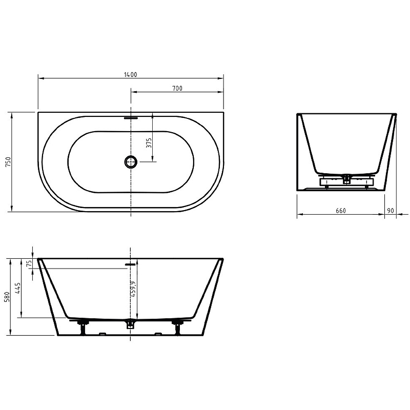 Акриловая ванна BelBagno BB710-1400-750 140x75, белый