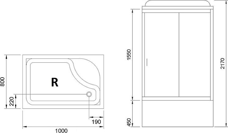 Душевая кабина 100х80 см Royal Bath BP RB8100BP5-WC-CH-R стекло матовое