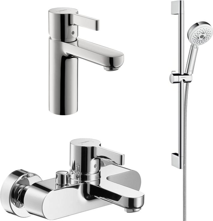 Комплект для ванной Смеситель Hansgrohe Metris S 31460000 + Смеситель Hansgrohe Metris S 31060000 + Душевой гарнитур Hansgrohe Crometta 26651400