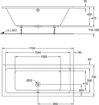 Акриловая ванна Geberit TAWA 650470000