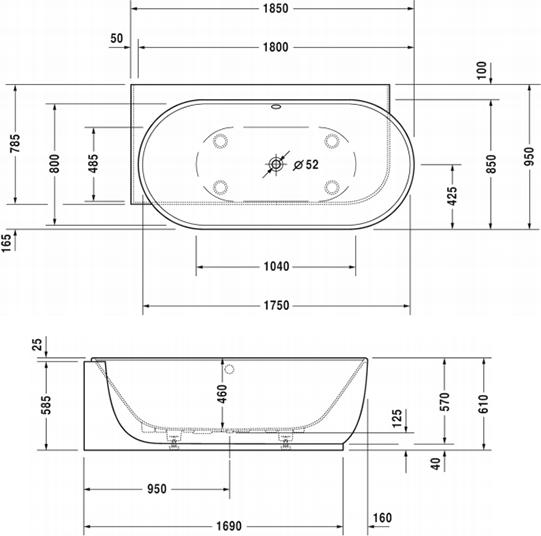 Ванна из искусственного камня Duravit Luv 185x95 700431000000000 левая, белый