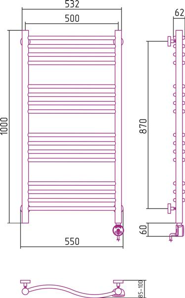 Полотенцесушитель электрический Сунержа Флюид 100x50 R