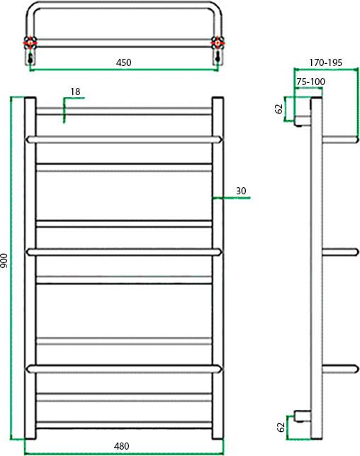 Полотенцесушитель водяной Grota Vista 48x90