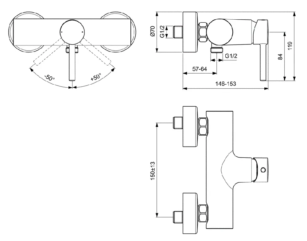 Смеситель для душа Ideal Standard Ceraline BC200U4 черный