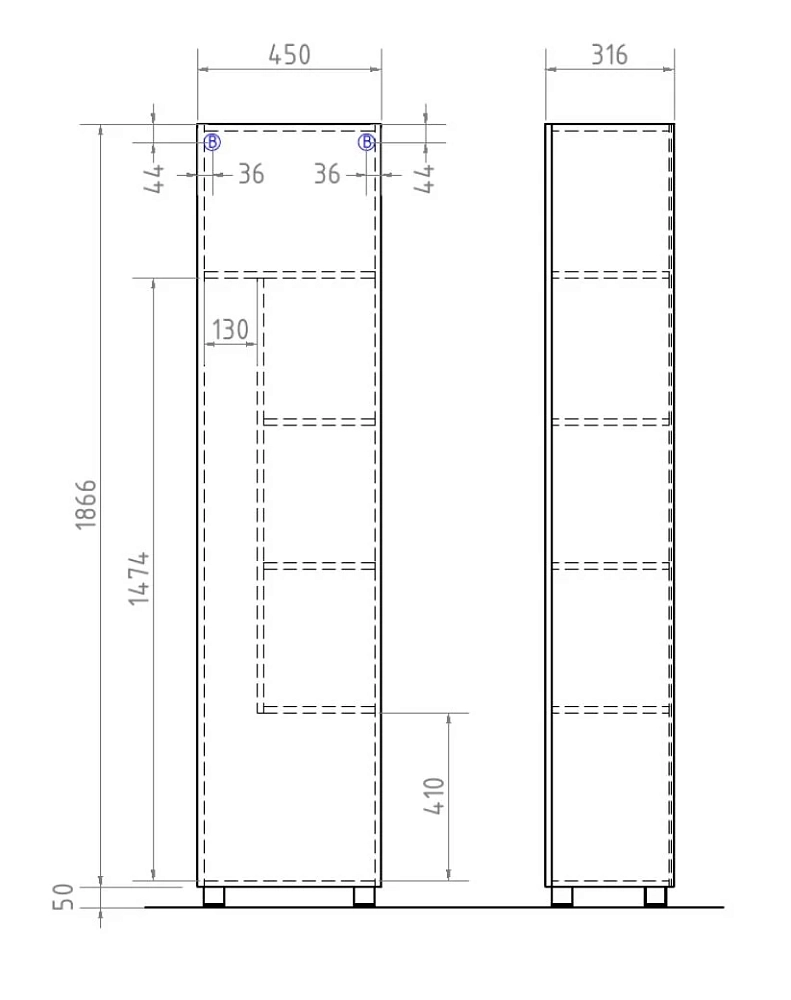 Шкаф-пенал Vigo Geometry П23-450(Geometry)-бетон серый