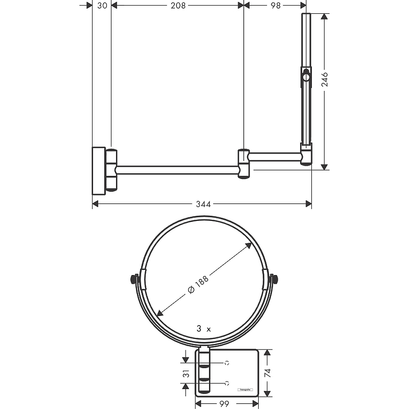 Косметическое зеркало Hansgrohe AddStoris 41791340 хром шлифованный