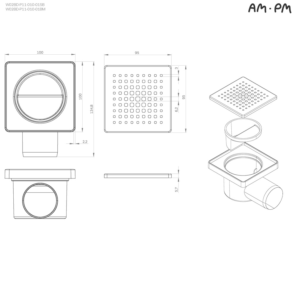 Душевой трап AM.PM PrimeFlow 10 W02BD-P11-010-01SB хром