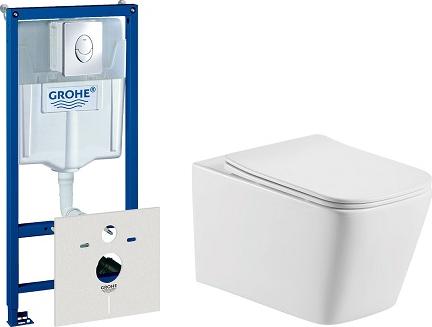 Комплект инсталляции Grohe Rapid SL 38750001 4 в 1 с подвесным унитазом Aquatek Либра AQ0530-00 + крышка-сиденье с микролифтом