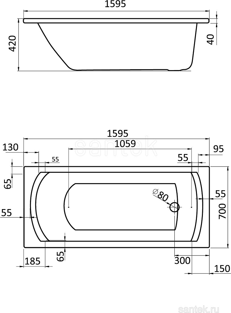 Акриловая ванна Santek Monaco 160x70 1WH111977