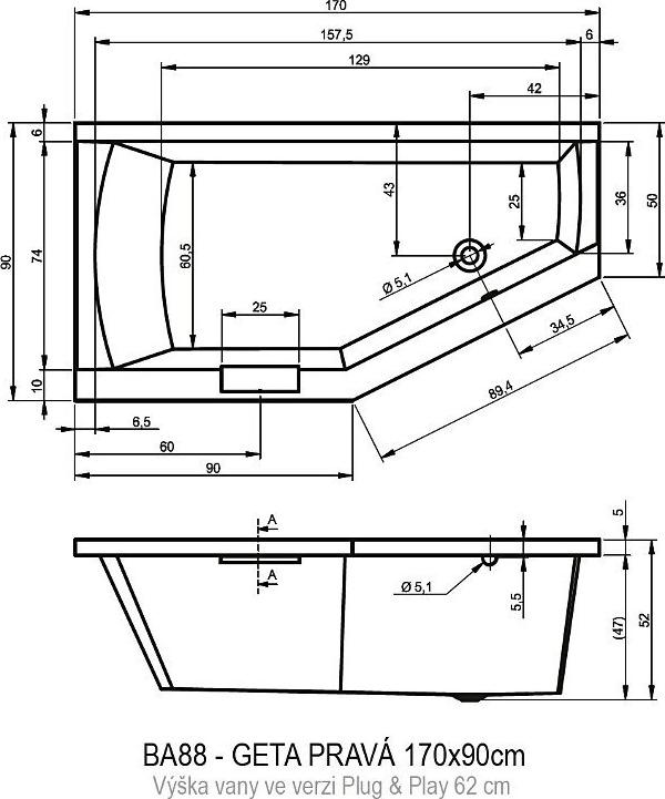 Акриловая ванна Riho Geta 170x90 R B031009005 без гидромассажа