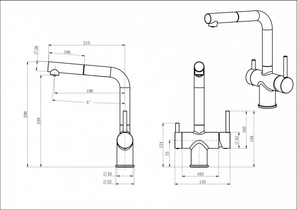 Смеситель для кухни Emar Steel ЕС - 7026 Black черный