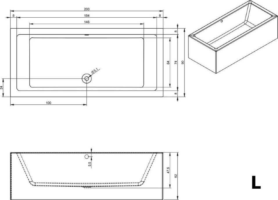 Акриловая ванна Riho Lugo 200x90 L B137015005 без гидромассажа