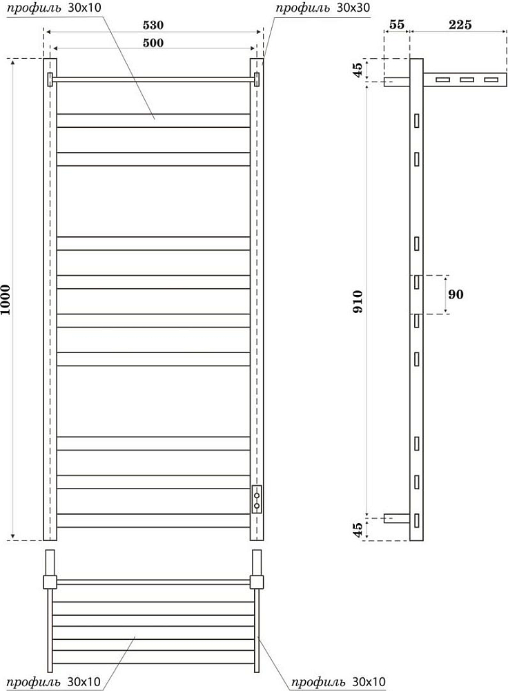 Полотенцесушитель электрический Point Меркурий PN83850PW П9 500x1000 с полкой, белый