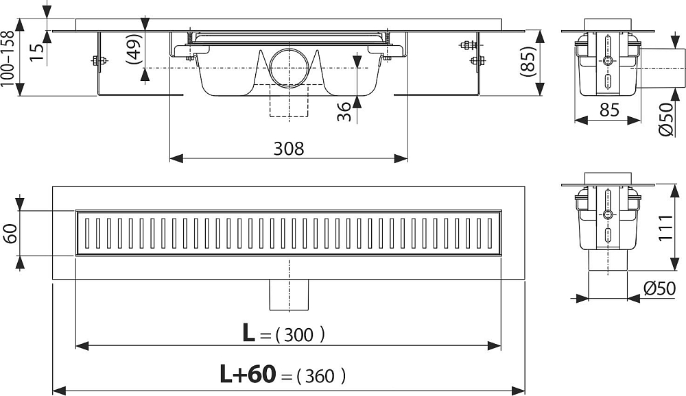 Душевой лоток AlcaPlast APZ1-300 SMART с опорами