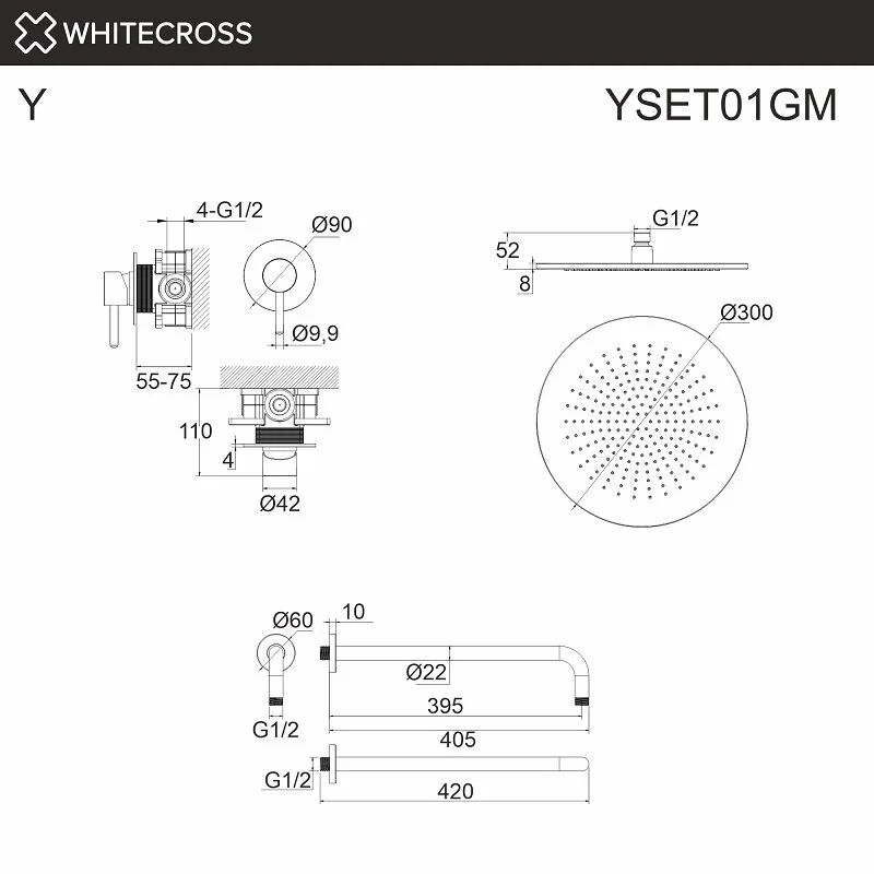 Душевая система Whitecross Y Brushed Nickel YSET01NIB серый