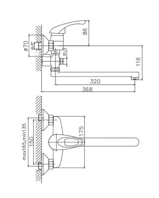 Смеситель для ванны с душем Cron CN03 CN2103-2 хром