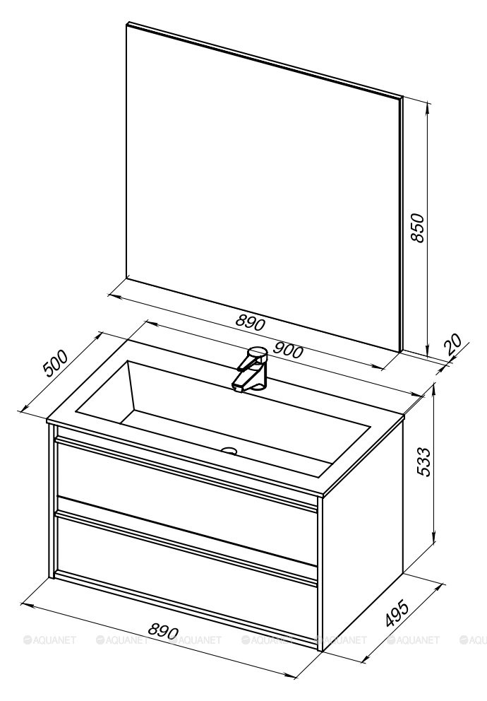 Комплект мебели Aquanet Lino 90 00271957 белый