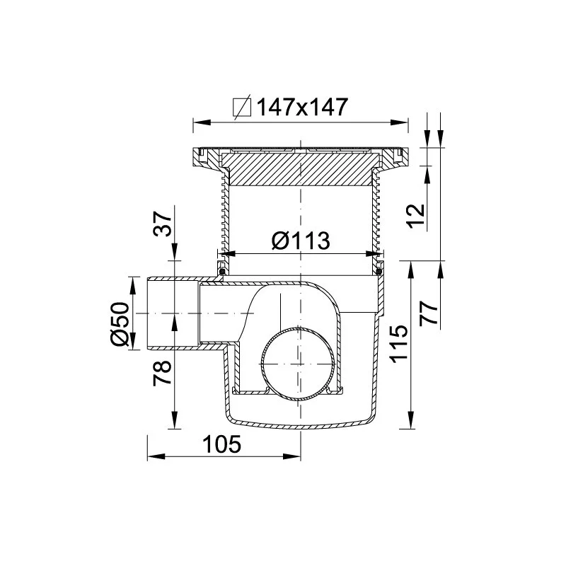 Душевой трап Styron с решеткой из нержавеющей стали,150 x 150 мм, STY-5051