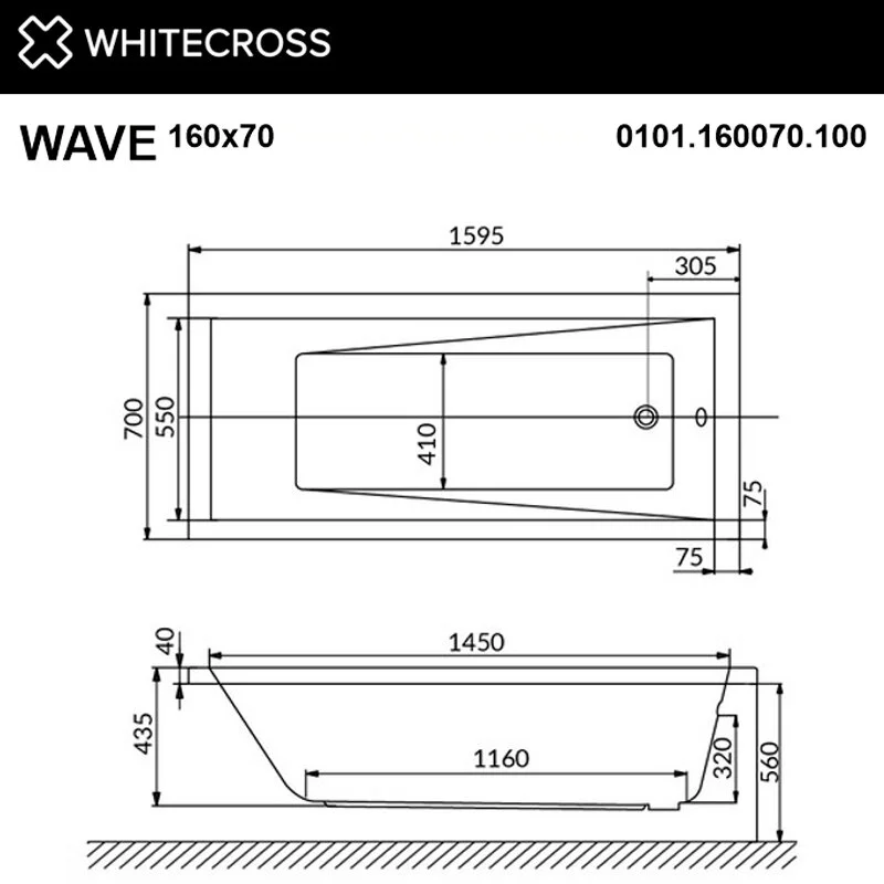 Акриловая ванна Whitecross Wave 0101.160070.100.SOFT.GL белый