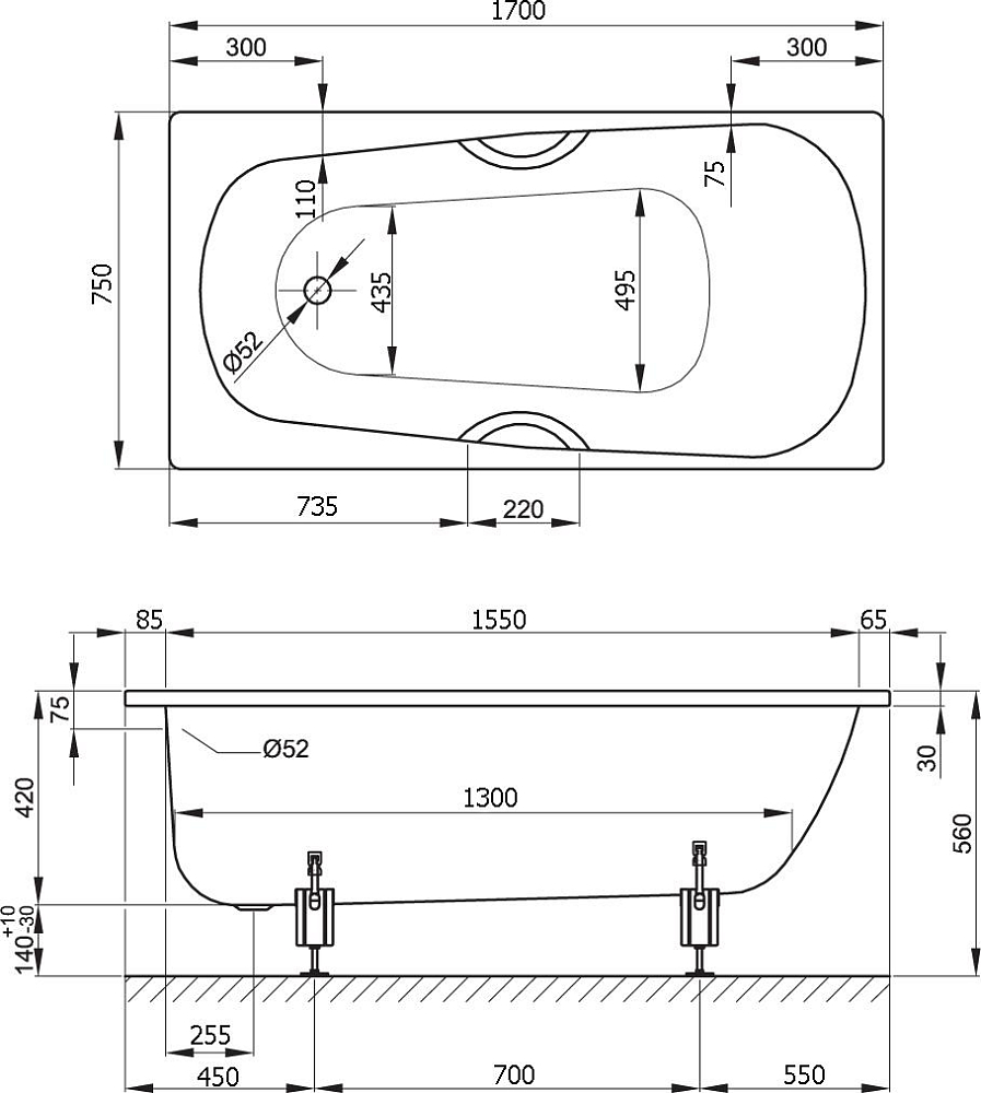 Стальная ванна Bette Form Safe 3710 PLUS 2GR