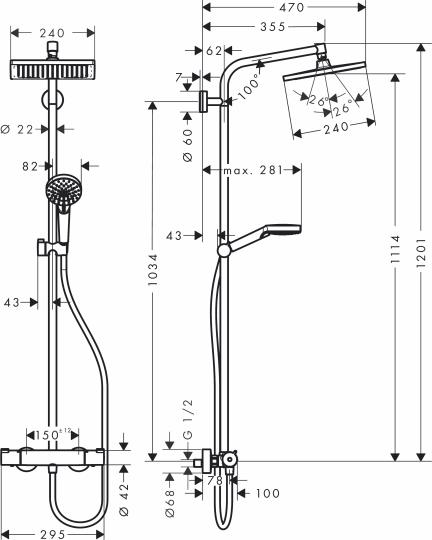 Душевая стойка Hansgrohe Crometta Е 240 1jet Showerpipe 27271000, хром