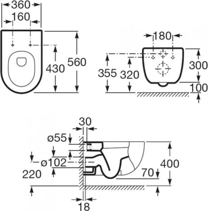 Унитаз подвесной Roca Meridian-N 346247000+8012A000B с сиденьем, белый