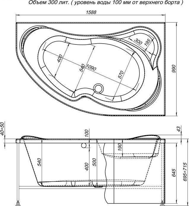 Акриловая ванна Aquanet Capri R 160х100 00205386