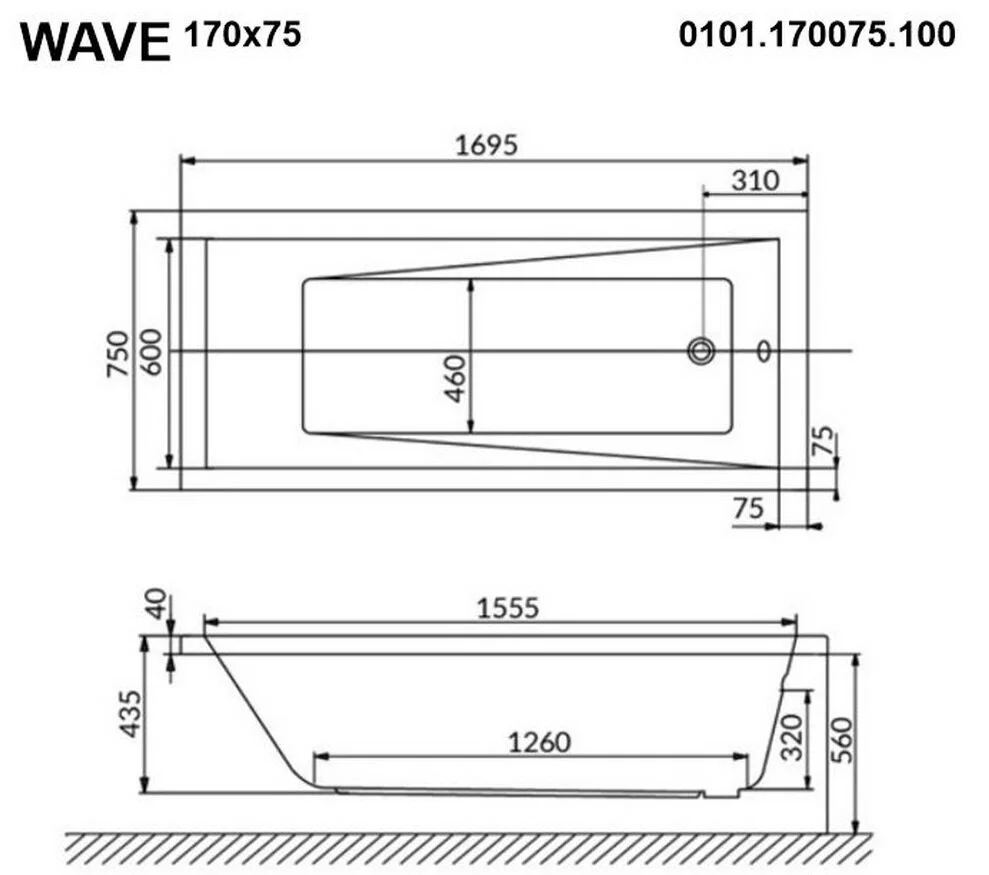 Акриловая ванна Whitecross Wave 0101.170075.100.ULTRANANO.CR хром, белый