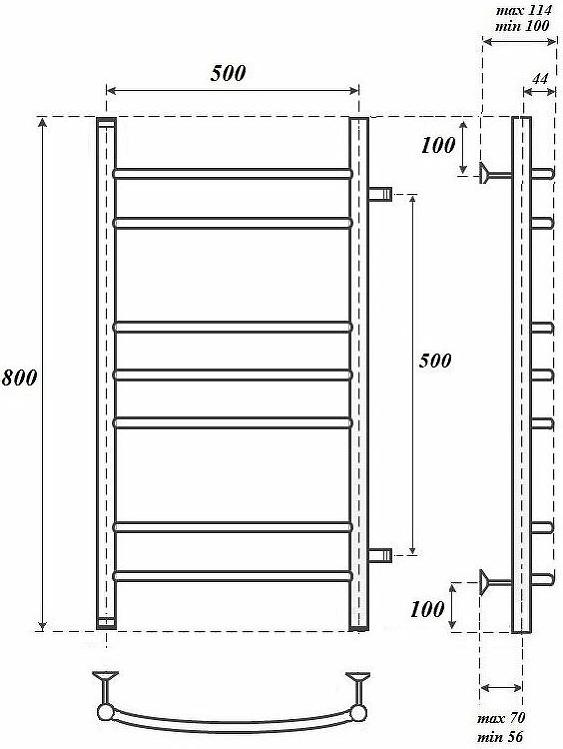 Полотенцесушитель водяной Point PN05558 П7 500x800 с боковым подключением 500, хром