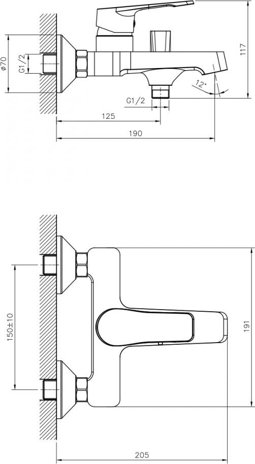 Смеситель для ванны с душем Decoroom DR23036, хром